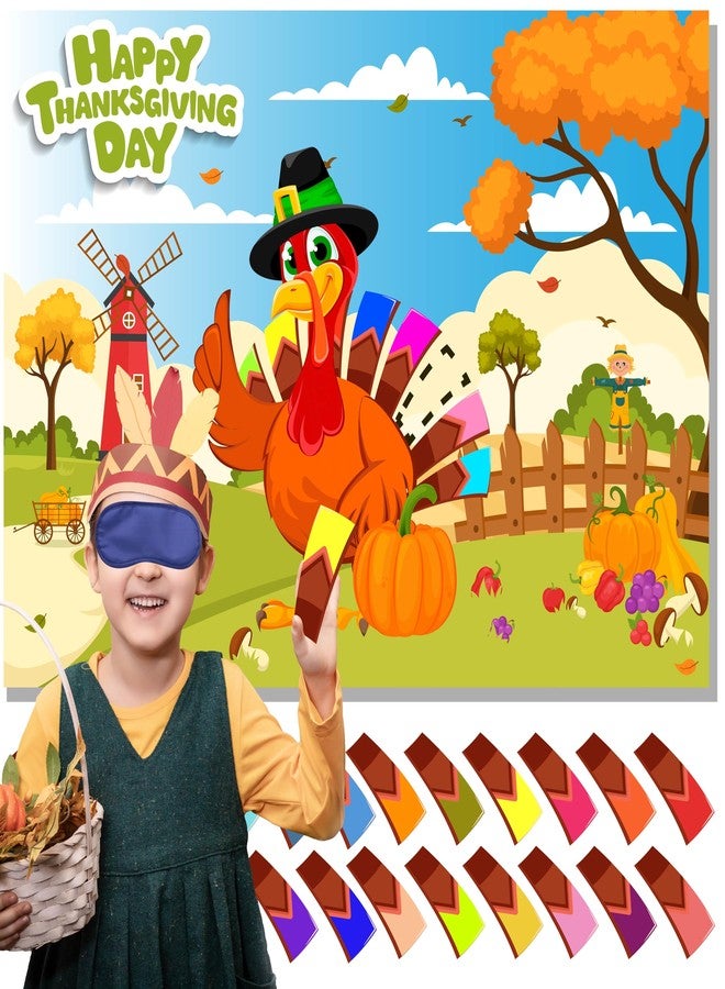 HRENCY Pin The Tail on The Turkey Game Thanksgiving Party Games for Kids Festival Thanksgiving Turkey Party Supplies Activities - Image 3